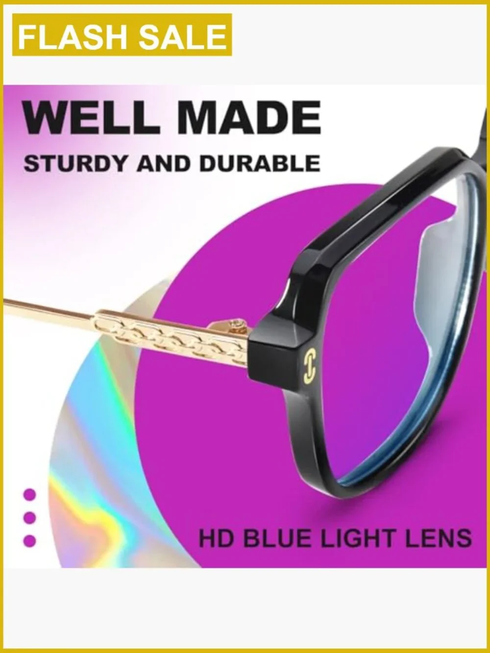 Oversized Square Blue Light Blocking Glasses for Women | Flexible Metal Temples